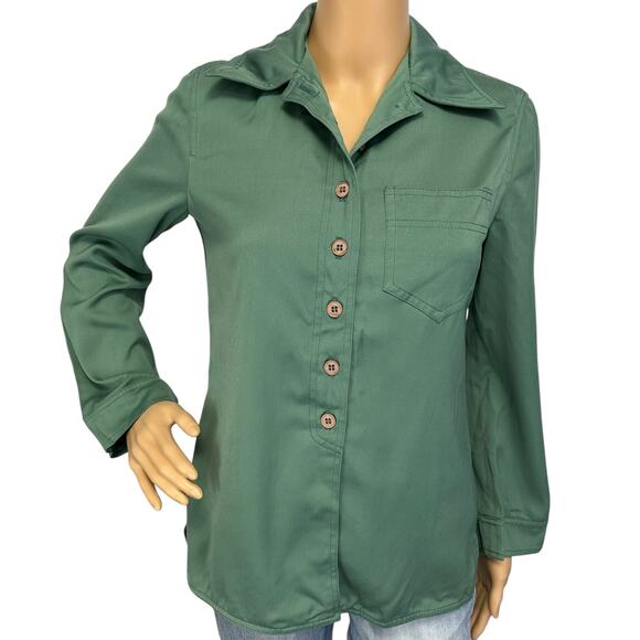Vintage Addenda Shirt Green Button Front Long Sleeve Collared Pocket Size 10 - Picture 1 of 8